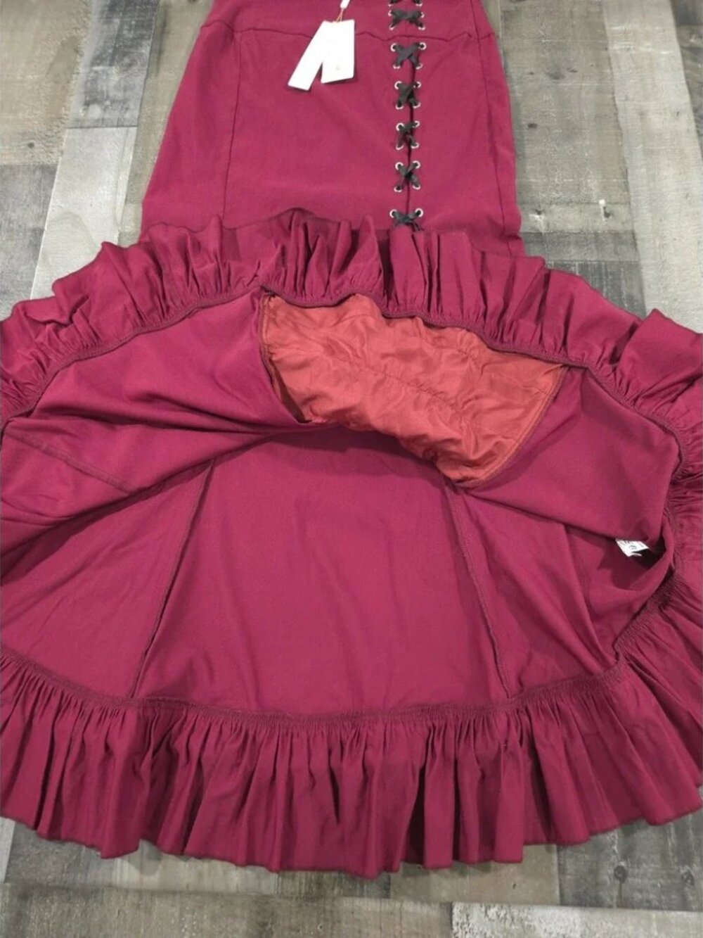 Belle Poque NWT Burgundy Lace-Up Maxi Skirt Victorian Gothic Steampunk Corset S - Picture 3 of 6